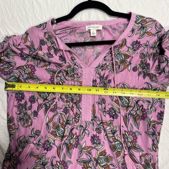 Vintage America pink floral peasant shirt with tassels women’s size M - Picture 10 of 14